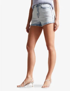 Ted Baker Gianahh High-rise Stretch-denim Shorts -Whistles Store R04125133 LTWASH ALT02