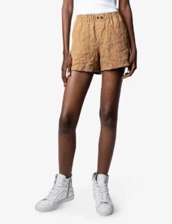 Zadig & Voltaire Paxi Crinkled Suede-leather Shorts -Whistles Store R04125249 COGNAC ALT01
