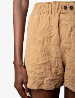 Zadig & Voltaire Paxi Crinkled Suede-leather Shorts -Whistles Store R04125249 COGNAC ALT04