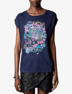 Zadig & Voltaire Adele Graphic-print Sleeveless Organic-cotton T-shirt -Whistles Store R04125253 ENCRE ALT02