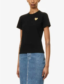 Comme Des Garçons Play Heart-appliqué Slim-fit Cotton-jersey Top -Whistles Store R04126227 BLACK ALT02