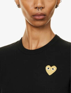 Comme Des Garçons Play Heart-appliqué Slim-fit Cotton-jersey Top -Whistles Store R04126227 BLACK ALT04
