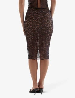 Yolanda Floral Stretch-lace Midi Skirt -Whistles Store R04127646 BLACK ALT03