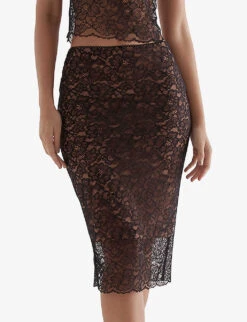 Yolanda Floral Stretch-lace Midi Skirt -Whistles Store R04127646 BLACK ALT04