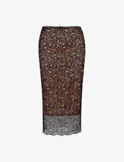 Yolanda Floral Stretch-lace Midi Skirt