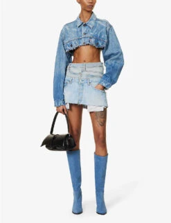 Abstract-panels Distressed Upcycled Denim Mini Skirt -Whistles Store R04127905 MIDBLUE ALT01