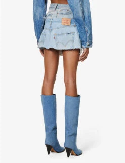 Abstract-panels Distressed Upcycled Denim Mini Skirt -Whistles Store R04127905 MIDBLUE ALT03