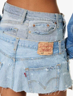 Abstract-panels Distressed Upcycled Denim Mini Skirt -Whistles Store R04127905 MIDBLUE ALT04