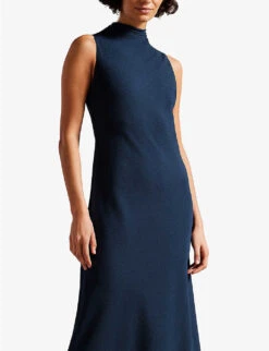 Ted Baker Eleanar Tied Cowl-neck Recycled-polyester Midi Dress -Whistles Store R04128534 DKBLUE ALT02
