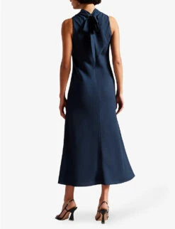 Ted Baker Eleanar Tied Cowl-neck Recycled-polyester Midi Dress -Whistles Store R04128534 DKBLUE ALT03