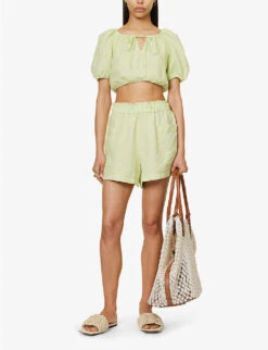 Emilia Frilled-trim Organic-linen Shorts -Whistles Store R04128925 NEONLIME ALT01