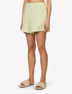 Emilia Frilled-trim Organic-linen Shorts -Whistles Store R04128925 NEONLIME ALT02