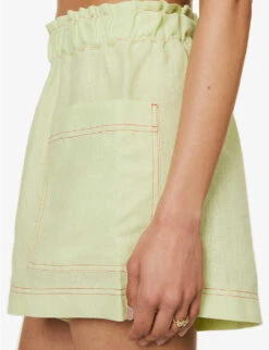 Emilia Frilled-trim Organic-linen Shorts -Whistles Store R04128925 NEONLIME ALT04