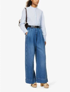 ME AND EM Pleated Wide-leg High-rise Jeans -Whistles Store R04129140 BLUEWASH ALT01