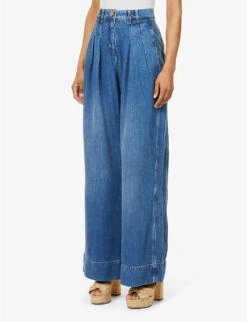 ME AND EM Pleated Wide-leg High-rise Jeans -Whistles Store R04129140 BLUEWASH ALT02