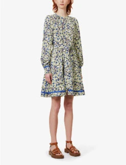 ME AND EM Self-tie Flared-hem Recycled-polyester Mini Dress -Whistles Store R04129188 SICILIANOLIVECREAM ALT02