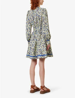 ME AND EM Self-tie Flared-hem Recycled-polyester Mini Dress -Whistles Store R04129188 SICILIANOLIVECREAM ALT03