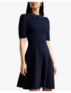 Ted Baker Hillder Lace-bodice Neck-tie Knitted Dress -Whistles Store R04129703 DKBLUE ALT02