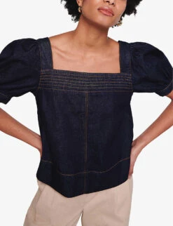 Honor Puff-sleeved Square-neck Organic-denim Top 9 Honor Puff-sleeved Square-neck Organic-denim Top -Whistles Store R04129985 INDIGO ALT02