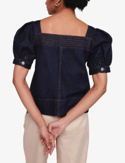 Honor Puff-sleeved Square-neck Organic-denim Top 10 Honor Puff-sleeved Square-neck Organic-denim Top -Whistles Store R04129985 INDIGO ALT03