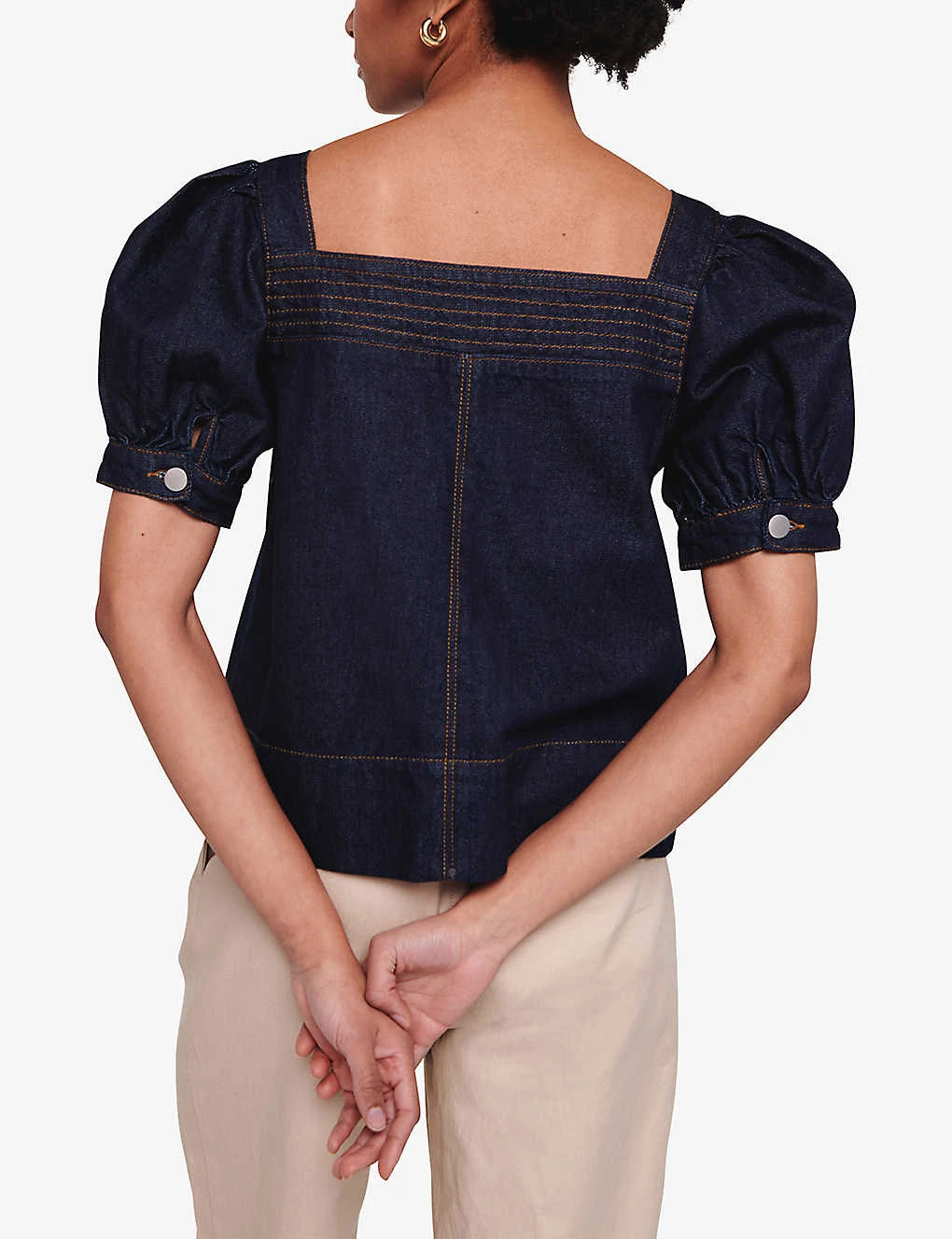 Honor Puff-sleeved Square-neck Organic-denim Top 6 Honor Puff-sleeved Square-neck Organic-denim Top - Image 4