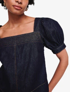 Honor Puff-sleeved Square-neck Organic-denim Top 11 Honor Puff-sleeved Square-neck Organic-denim Top -Whistles Store R04129985 INDIGO ALT04