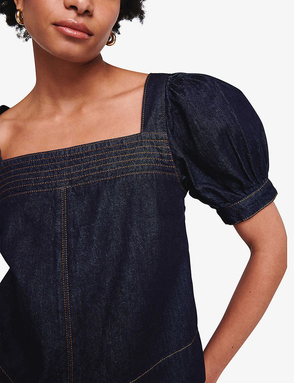 Honor Puff-sleeved Square-neck Organic-denim Top 7 Honor Puff-sleeved Square-neck Organic-denim Top - Image 5
