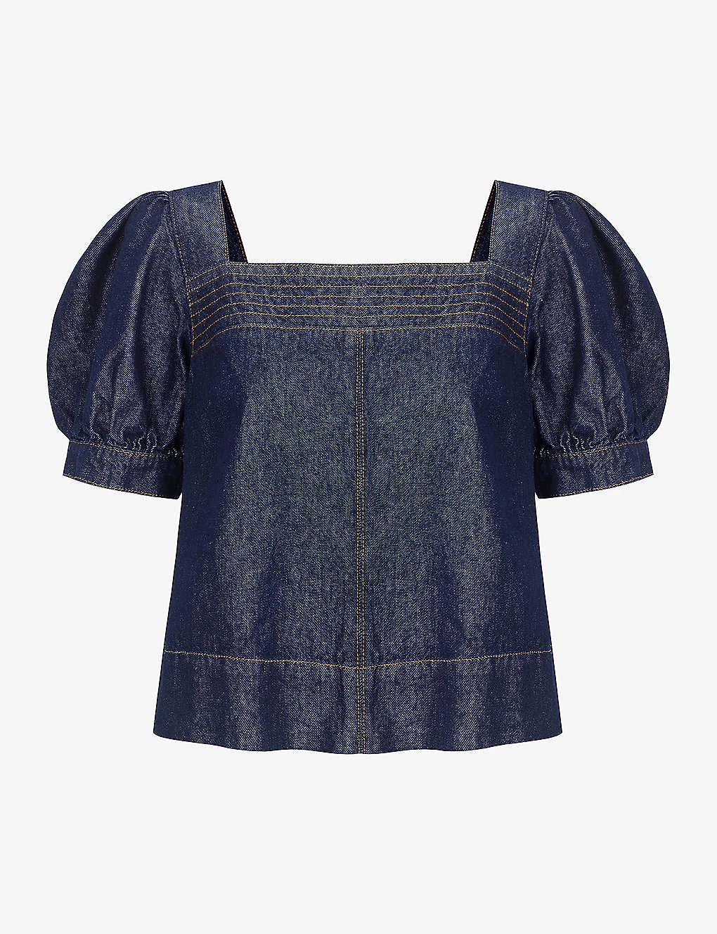 Honor Puff-sleeved Square-neck Organic-denim Top 3 Honor Puff-sleeved Square-neck Organic-denim Top