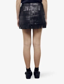 THE KOOPLES Fringed Leather Mini Skirt -Whistles Store R04130006 BLA01 ALT03