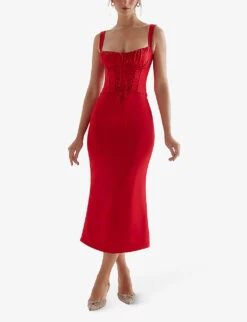 Valencia Corset Satin Midi Dress -Whistles Store R04130772 REDROSE ALT01