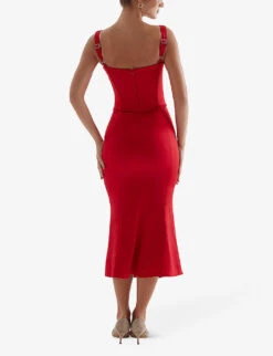 Valencia Corset Satin Midi Dress -Whistles Store R04130772 REDROSE ALT03