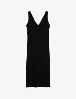 THE KOOPLES Scalloped-trim V-neck Woven Midi Dress