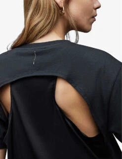 AllSaints Cygni Cut-out Organic-cotton T-shirt -Whistles Store R04131319 WASHEDBLACK ALT04