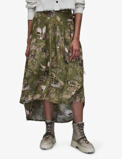AllSaints Kaye Peggy Patterned Regular-fit Woven Midi Skirt -Whistles Store R04131449 KHAKIGREEN ALT02