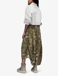 AllSaints Kaye Peggy Patterned Regular-fit Woven Midi Skirt -Whistles Store R04131449 KHAKIGREEN ALT03