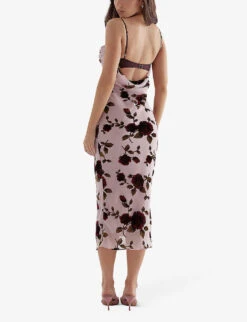 Azura Floral Velvet Devore-embroidered Stretch-woven Midi Dress -Whistles Store R04133540 PINK ALT03