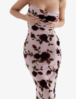 Azura Floral Velvet Devore-embroidered Stretch-woven Midi Dress -Whistles Store R04133540 PINK ALT04