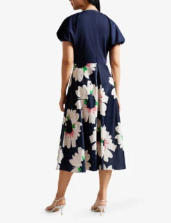 Ted Baker Daysiah Floral-print Stretch-woven Midi Dress -Whistles Store R04134631 DKNAVY ALT03