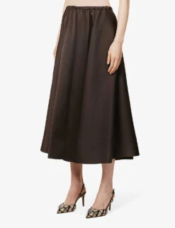 Valentino High-waist Silk Midi Skirt -Whistles Store R04135616 EBANO ALT02