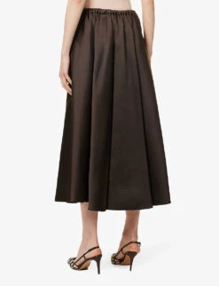 Valentino High-waist Silk Midi Skirt -Whistles Store R04135616 EBANO ALT03