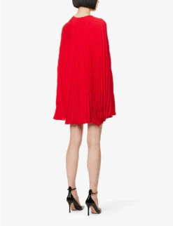 Valentino Pleated Cape-sleeve Silk-crepe Mini Dress -Whistles Store R04135620 ROSSO ALT03