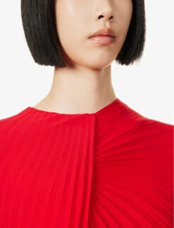 Valentino Pleated Cape-sleeve Silk-crepe Mini Dress -Whistles Store R04135620 ROSSO ALT04