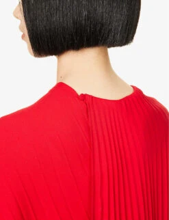 Valentino Pleated Cape-sleeve Silk-crepe Mini Dress -Whistles Store R04135620 ROSSO ALT05