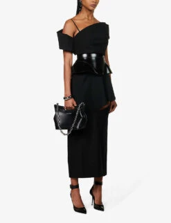 Alexander McQueen Sliced Asymmetric-neckline Wool Top -Whistles Store R04136233 BLACK ALT01