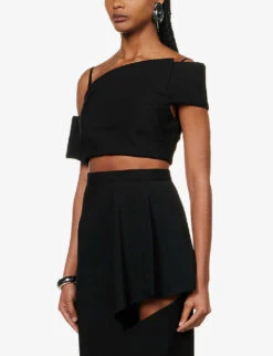 Alexander McQueen Sliced Asymmetric-neckline Wool Top -Whistles Store R04136233 BLACK ALT02
