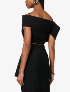 Alexander McQueen Sliced Asymmetric-neckline Wool Top -Whistles Store R04136233 BLACK ALT03