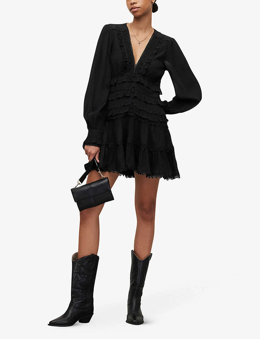 AllSaints Zora Ruffled Woven Mini Dress 4 AllSaints Zora Ruffled Woven Mini Dress - Image 2