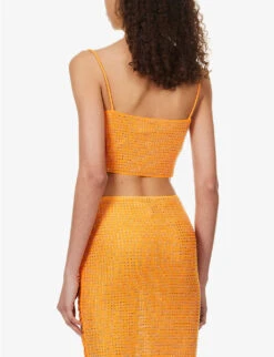 SELF PORTRAIT Crystal-embellished Cowl-neck Stretch-woven Top -Whistles Store R04137722 ORANGE ALT03