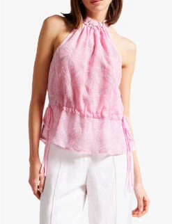 Ted Baker Ivieey Botanical-embroidered Halterneck Woven Top -Whistles Store R04139122 LILAC ALT02