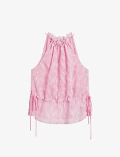 Ted Baker Ivieey Botanical-embroidered Halterneck Woven Top